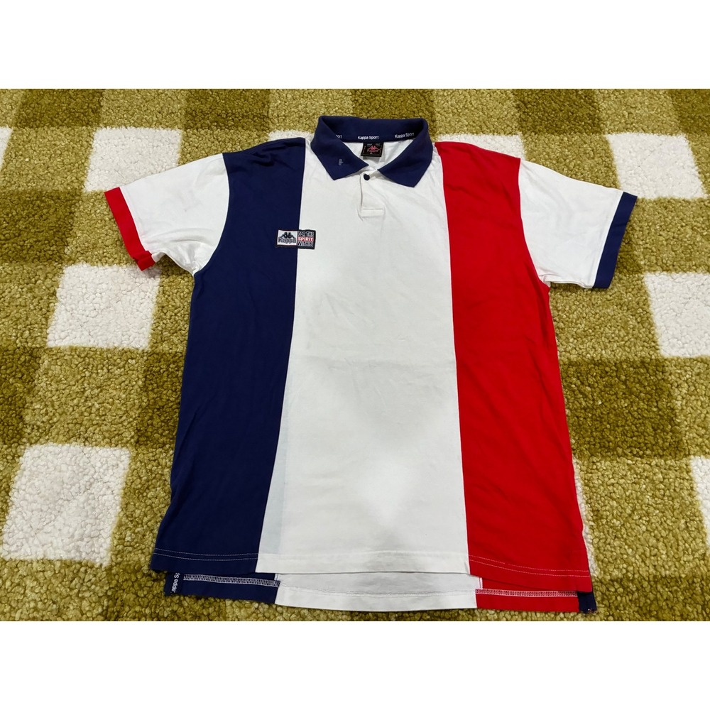 Kappa Sport‎ Mens XL Colorblock Polo Shirt Red White Blue Short Sleeve Cotton